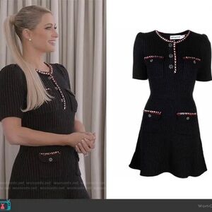 Self-Portrait Black Mini Dress with Red and White Accents